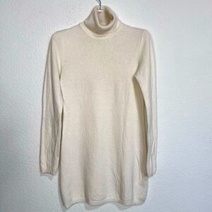 Jacob Winter White Cotton Wool Angora Cashmere Blend Turtleneck Sweater Dress M